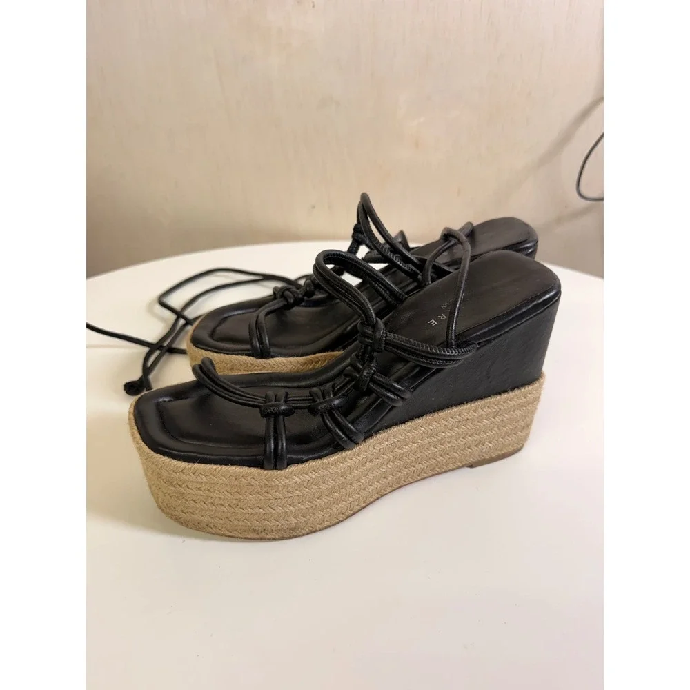 Equitare Espadrille Wedge Womens 37 Black Excellent Lace Up‎ Knotted Spain